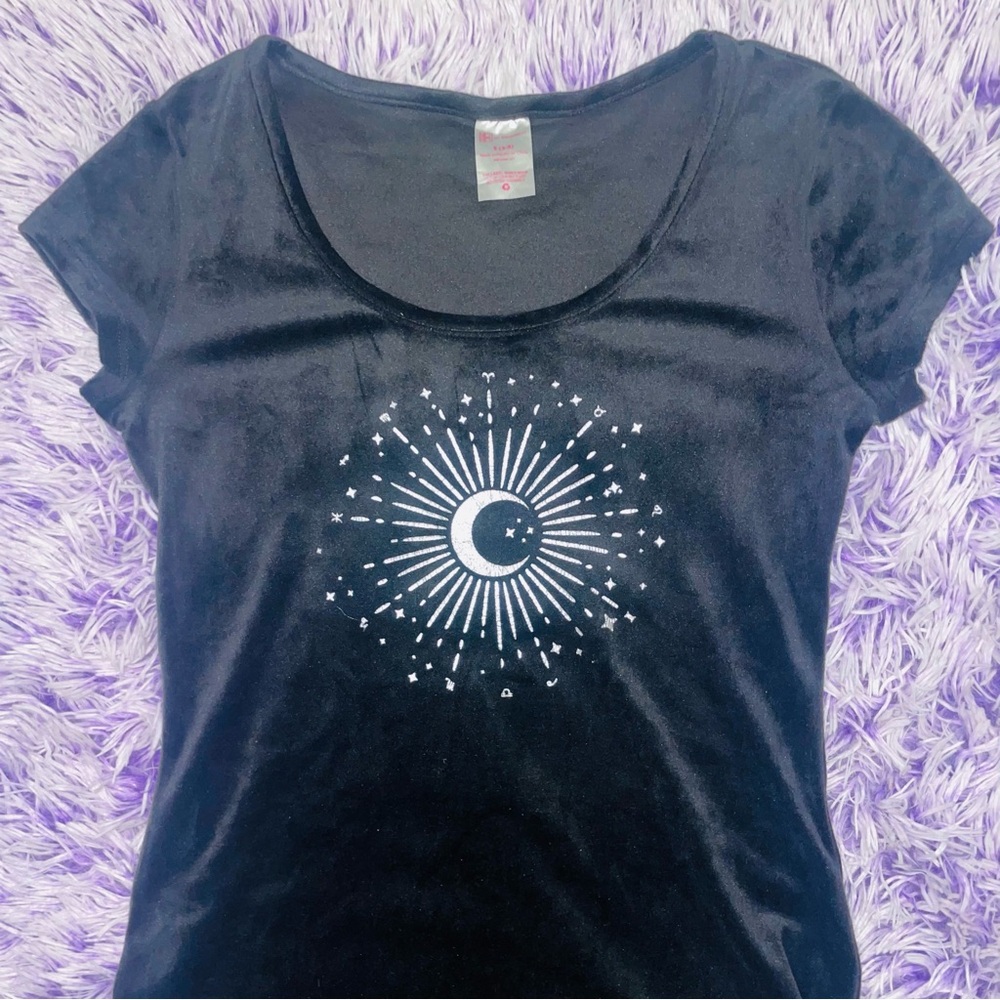 Black Velvet with Shiny Moon Graphic Dress - Women’s Size S